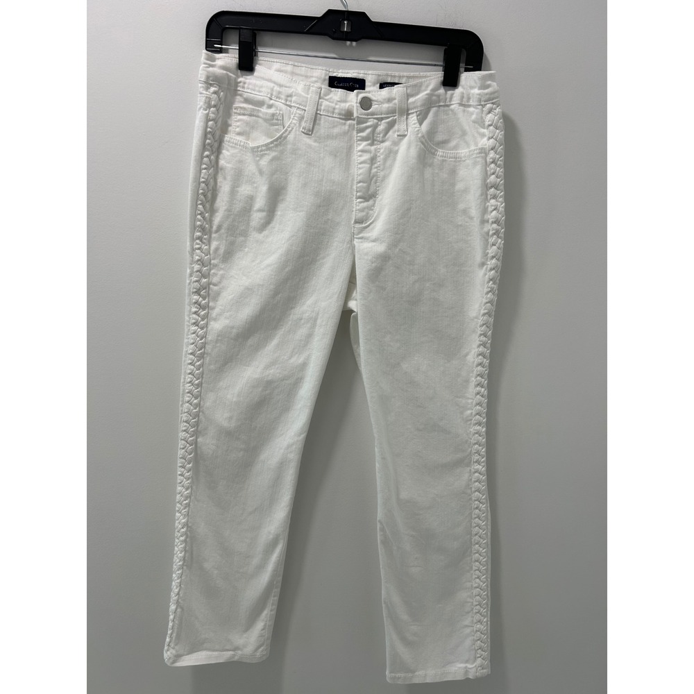 Charter Club Lexington Straight White Braided Side Trim Jeans 10S Womens